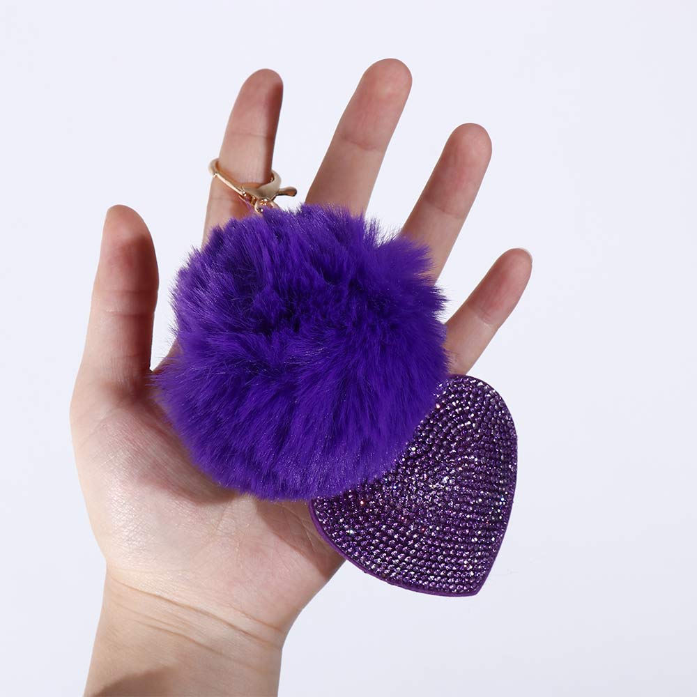 Decoration Interior Accessories Pompom Keychains Rhinestone Keyrings Bag Pendant Rhinestone Heart