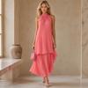 Maxi Abito da Donna Fluido in Chiffon, Senza Maniche con Scollo all'Americana, Abito da Ospite per Matrimonio, Orlo Asimmetrico, Abito da Sera Formale Estivo, Abito da Cocktail