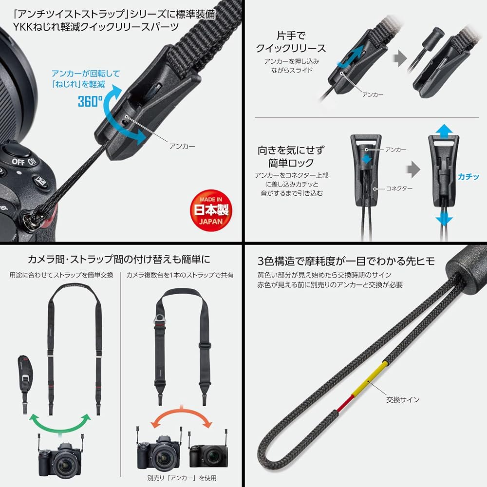 HAKUBA Camera Accessories Anti-Twist Strap [ErgoHand] Features YKK Twist-reducing Quick-release Parts. One-touch Attachment and Replacement. Single-ha