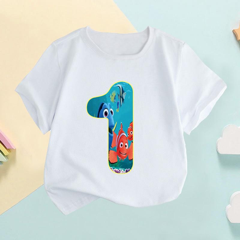 Finding Nemo Dory Cute Fish Number Print Kids T shirt Girls Clothes 1 2 3 4 5 6 7 8 9 Years Birthday Baby Boys TShirtsHKP2759