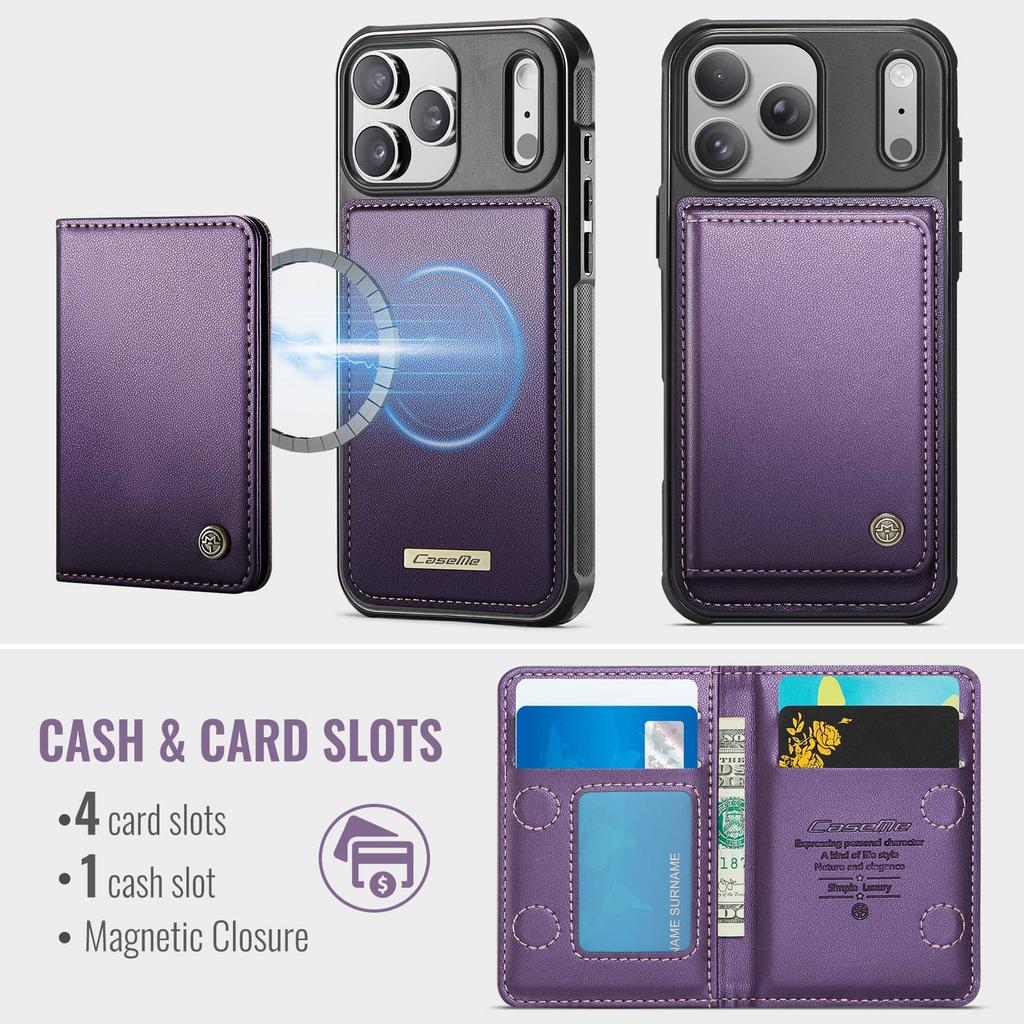 Wallet Case for iPhone 17/Air/16e/15/14/13/12/11 Pro Max 16 Plus Magnetic Card Holder RFID Detachable Kickstand Shockproof Cover