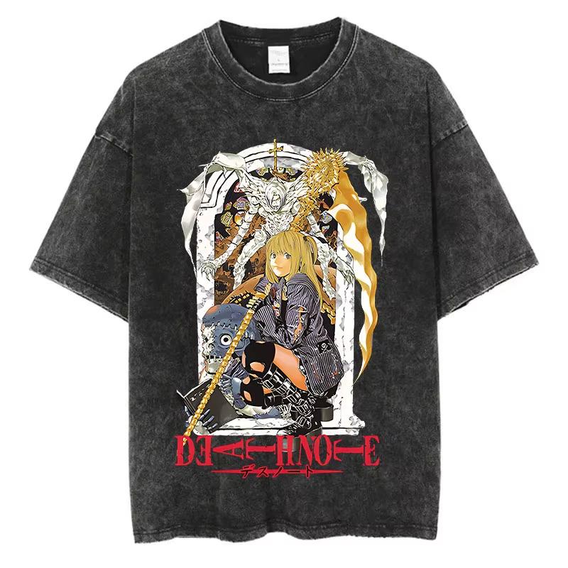 Summer Hot Sale Harajuku Vintage Washed T Shirts Death Note Anime Graphic Printing T Shirt Oversize Cotton Fashion Trendy Tee
