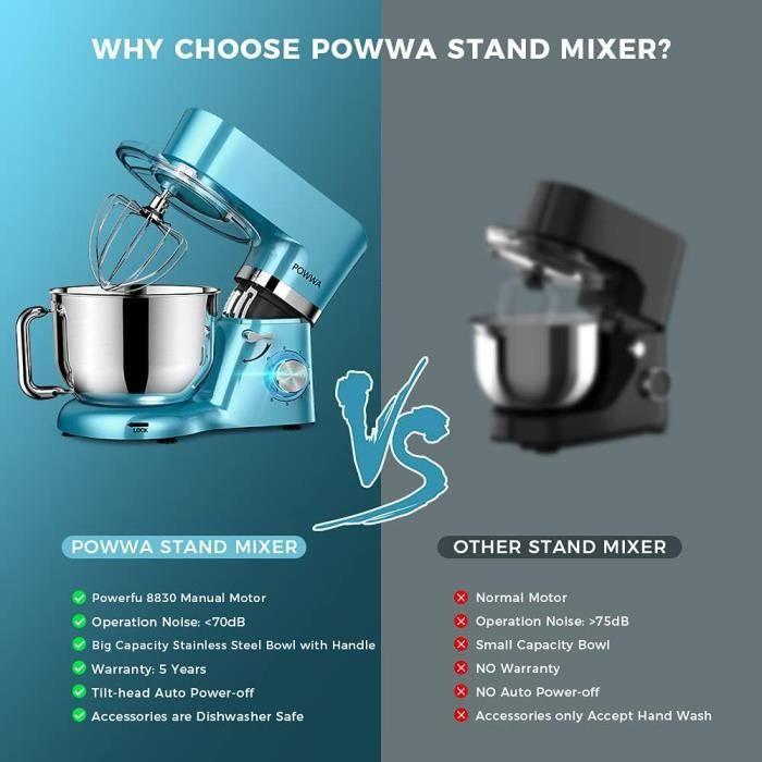 Robot Pâtissier - POWWA - 1500W - Silencieux - Bol 6.2L - Multifonction 3 en 1