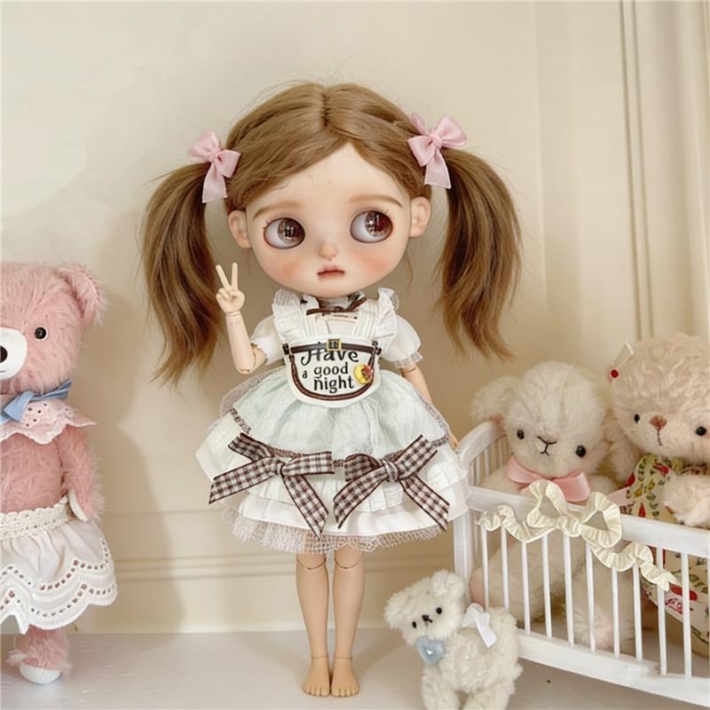 For Blythe Doll Clothes Princess Lace Maid Skirt Set Cute Plaid Pants Vintage Dress Outift Clothing OB24 OB22 1/6 Accessories