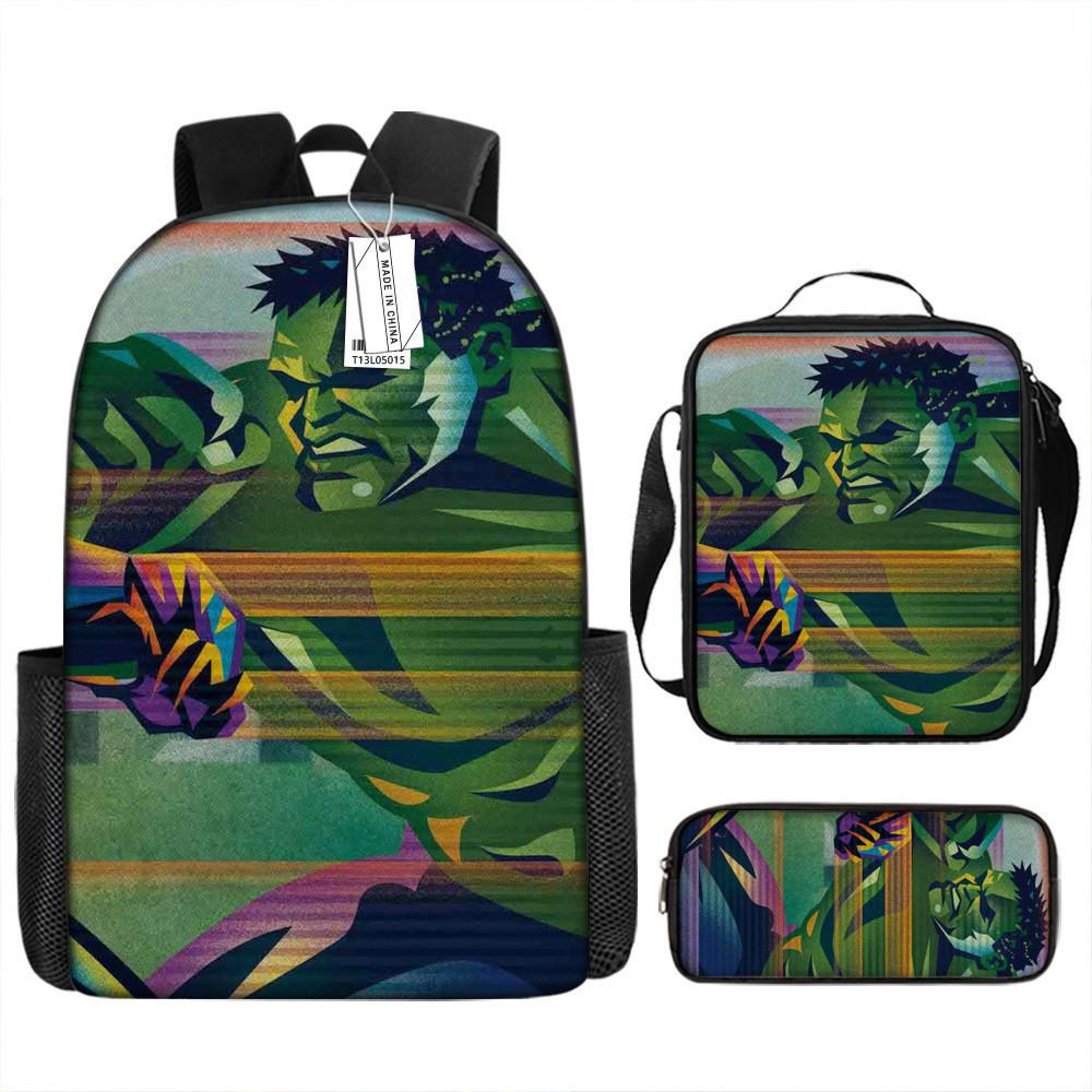 Children Backpack Three Piece Set With The Avengers Hulk Print Design For School Use