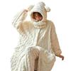 Womens Winter Fleece Robe Set Flannel Solid Simple Long Bathrobe Loungewear