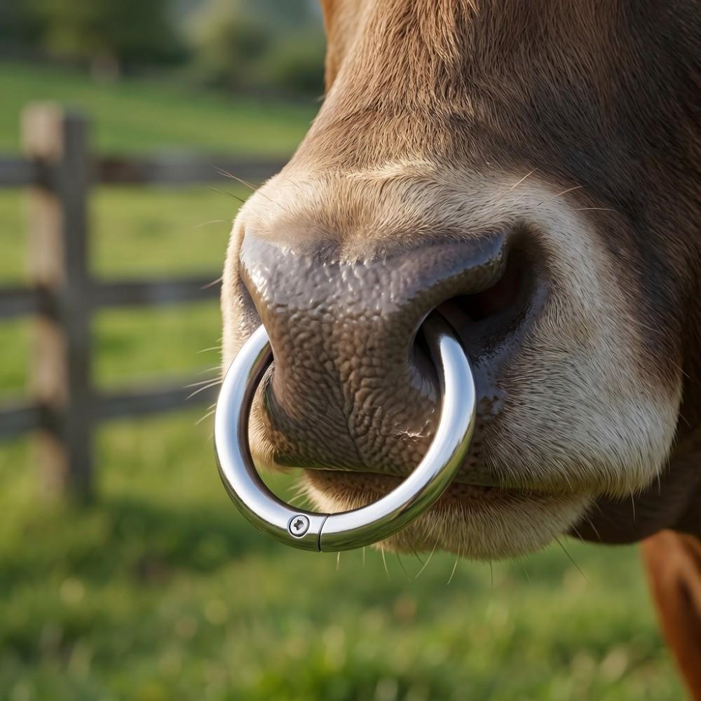 Carbon Steel Cow Nose Ring Silver Farm Animal Nose Ring Easy To Use Bull Nose Ring Husbandry