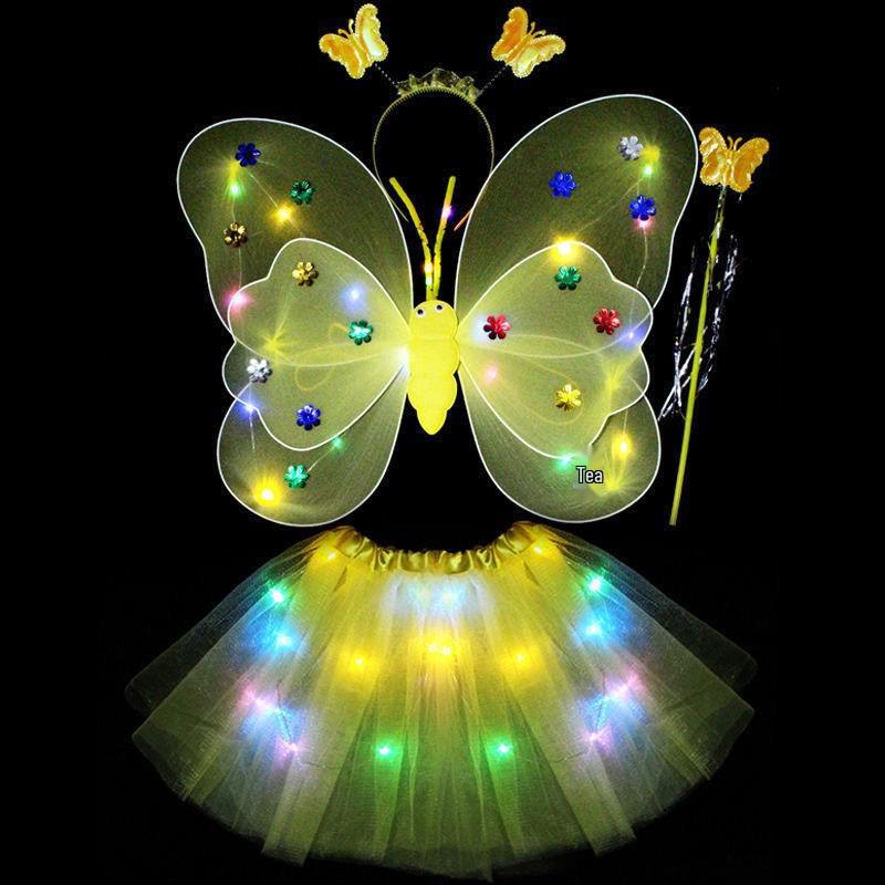Girls' Luminous Butterfly Wings & Light-Up Fairy Wand Dress-Up Set