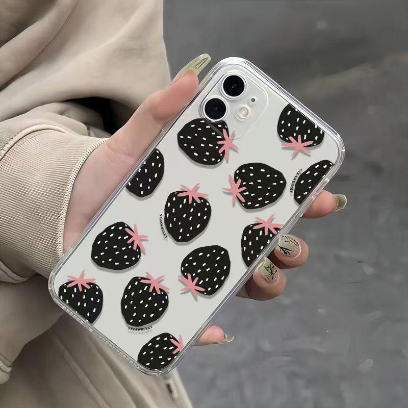 Black strawberry case for Apple 2017 new phone case, iPhone 16, 15 Pro, fun 14 full coverage, 13 Pro. iPhone 7