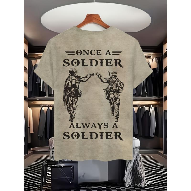 Retro Soldier Graphic Mens T-Shirt Army Veteran Printed Short Sleeve Crewneck Tee Summer Slim Fit Tops Casual Streetwear Pullover Clothes