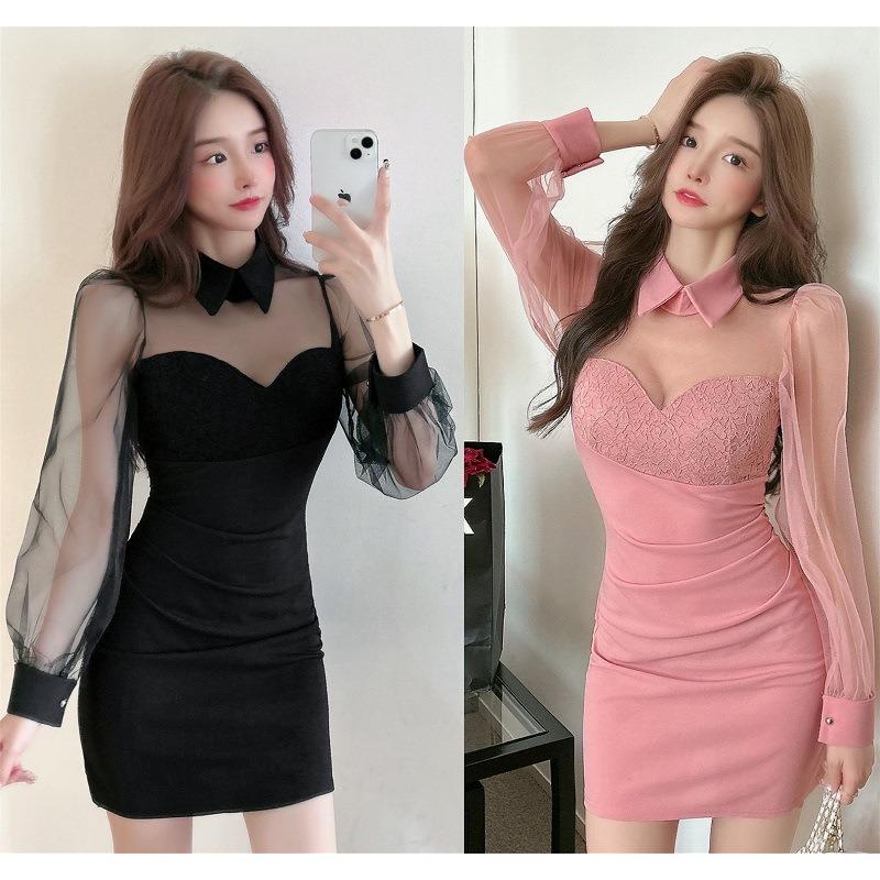 Retro black hollowed-out slim-fitting high-waisted dress for women, small man, sexy socialite temperament, hip-wrapped inner bottom skirt