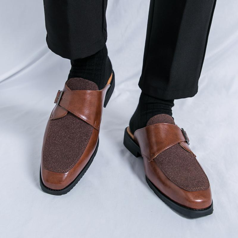 Summer Men’s Brown Sandals Mules Clogs Dress Black Prom Shoes Stylish Leather Shoes Plus Size