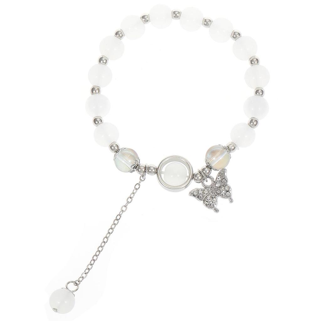Women's Cat's Eye Crystal Butterfly Bracelet with Imitation Moonstone - Elegant Chinese-Inspired Design