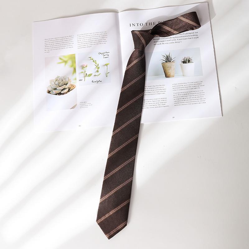 

Коричневый кофейный полосатый ретро-галстук для женщин, повседневный аксессуар ручной работы, вдохновленный стилем японского колледжа