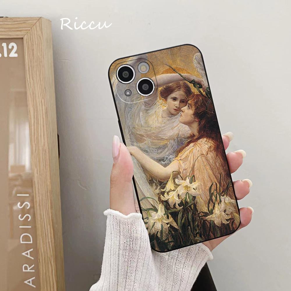 POUR IPhone 14 Peinture Vintage Paradis Ange Peint Coque Souple pour Iphone 14 11 12Pro 8 7 Plus X 13Pro MAX SE2020 XR XS Coques