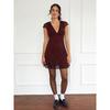 Zhaohe Old Dream Motel American Sexy Deep V-neck Bow Flocking Print Waist Hugging A Word Frill Dress
