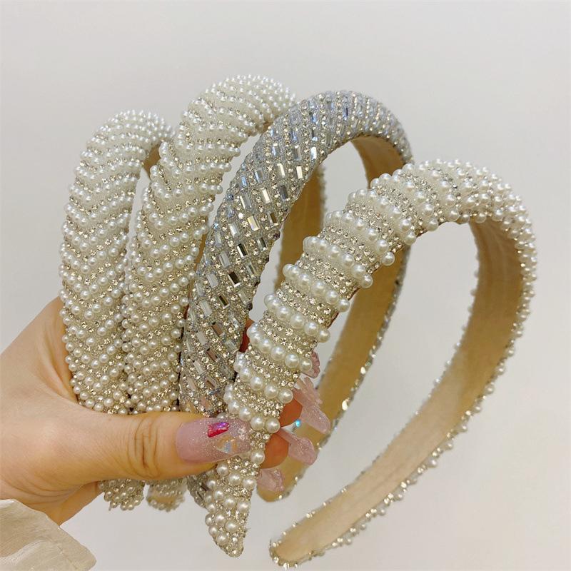 Barock Vintage Perle Glasperlen Schleife Stirnband Mode Haarband Voll Strass Schwamm Haarband Haarschmuck