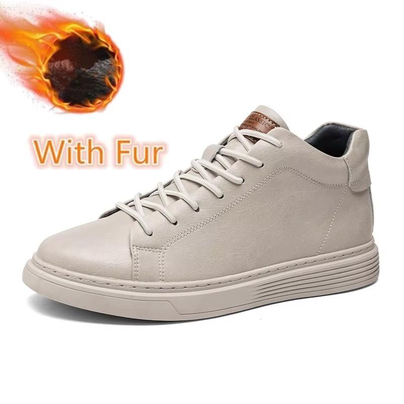 Fashion Classic Lace Up Walking Shoe Warm Plush Fur Winter Sneakers Genuine Leather Men's Basic Boots Autumn Winter Outdoor Casual Boots