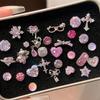 Silver Needle Pink Cubic Zirconia Flower Stud Earrings – Elegant & Delicate Accessories for Women.