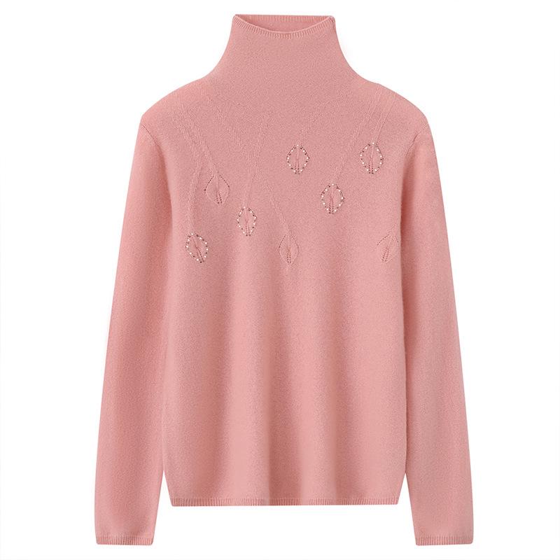 Lekasha Women's Cashmere High-Neck Pullover Sweater - Solid Color, Loose Fit for Autumn and Winter