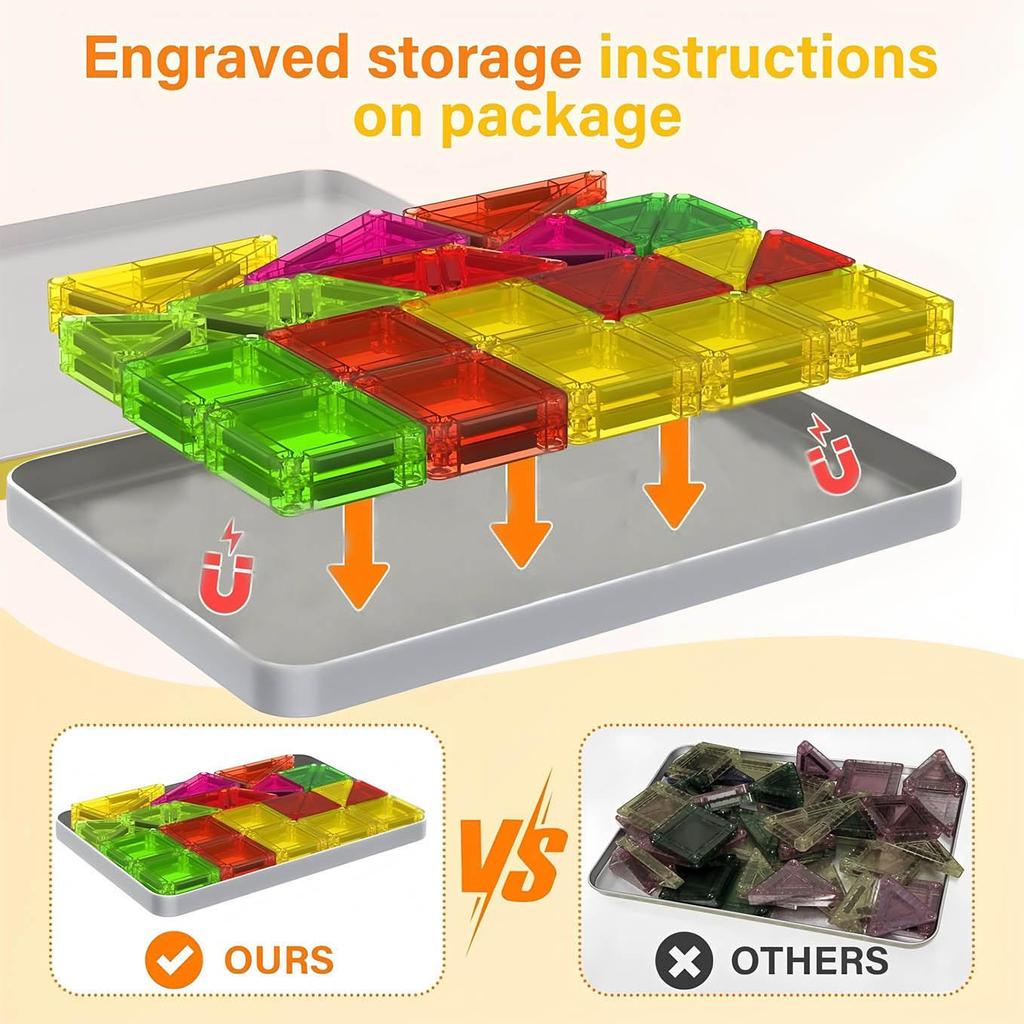 Magnetic Tiles Building Blocks Set - Transparent Colors for Kids' Imagination & 3D Creativity