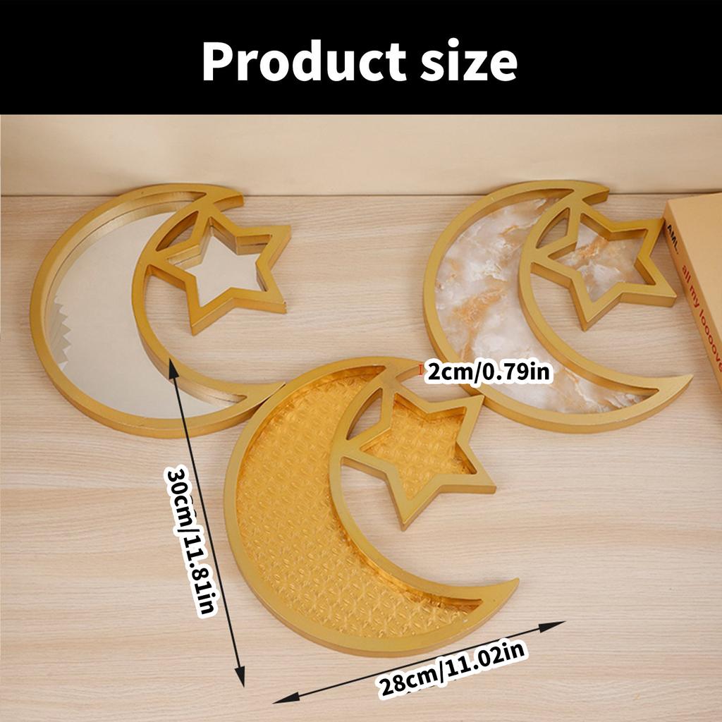 Elegant Serving Tray with Moon and Star Islamic Festival Snacks Fruit Display Plate Traditional Eid Table Decoration