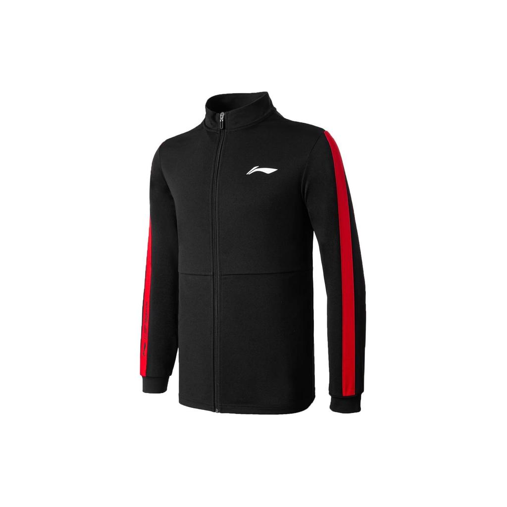 Li-Ning Color Block Straight Cardigan Sweatshirt And Straight Long Pants Set Unisex Sweatshirt Set Black AWEU005-1