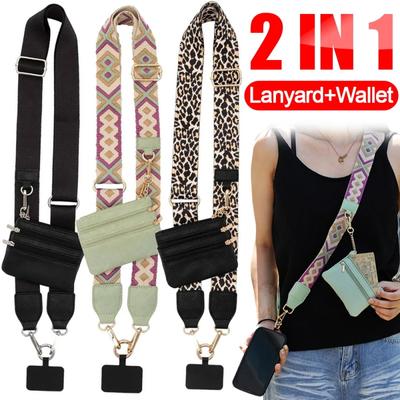 2 In 1 Mobile Phone Straps with Zipper Pouch Wallet Sturdy Anti-Theft Crossbody Cellphone Lanyard Neck Cord