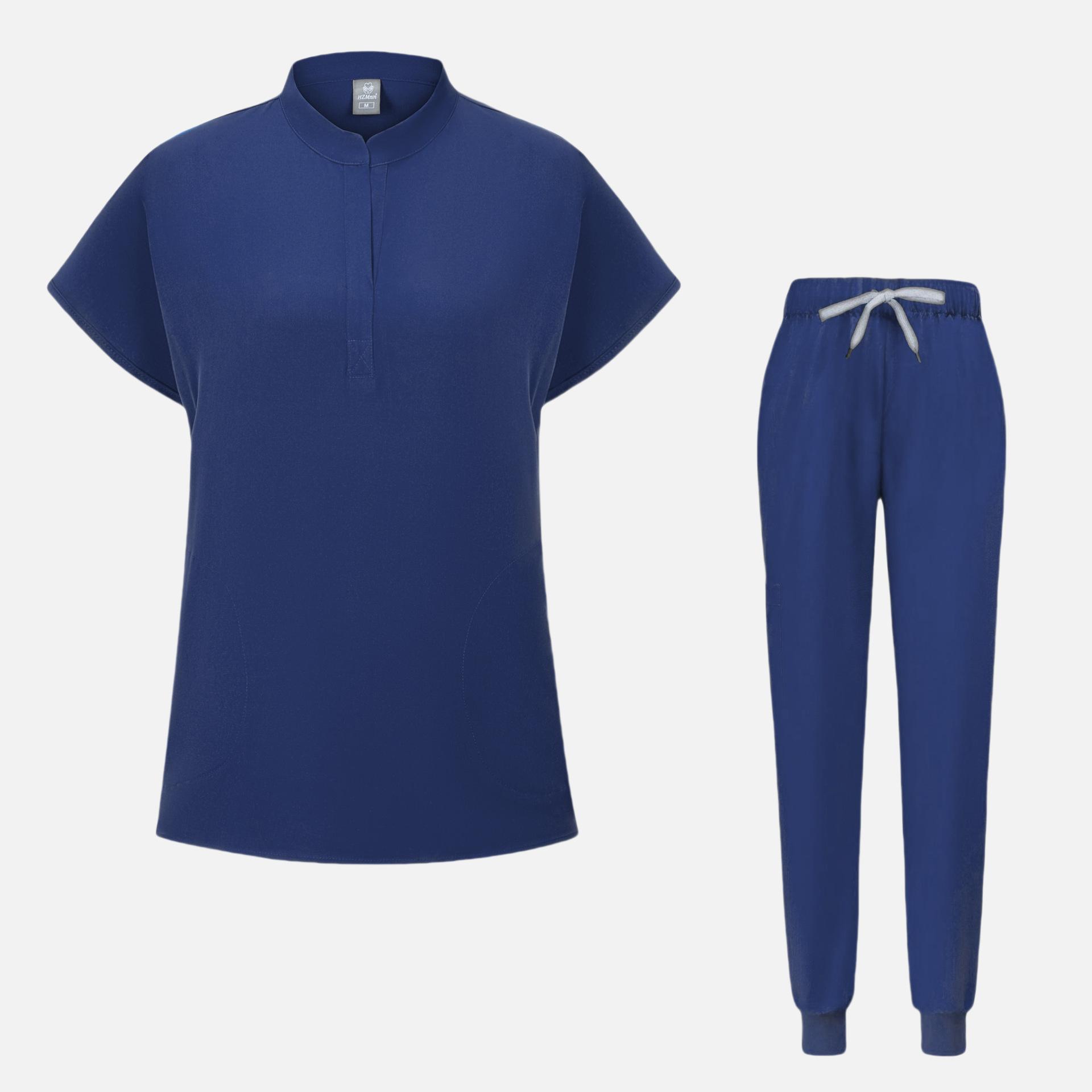 

Хирургический халат с короткими рукавами, халат для мытья рук в стоматологической операционной, эластичный халат для чистки рук, медицинский стоматологический комбинезон L темно-синий