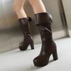 Women's high boots, black square head, thick heel but knee, long boots, thick fur, thickened warm cotton shoes, piled and thickened