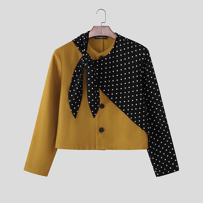 

INCERUN Men Long Sleeve Patchwork Irregular Polka Dot Short Blazer Coats 5XL жовтий