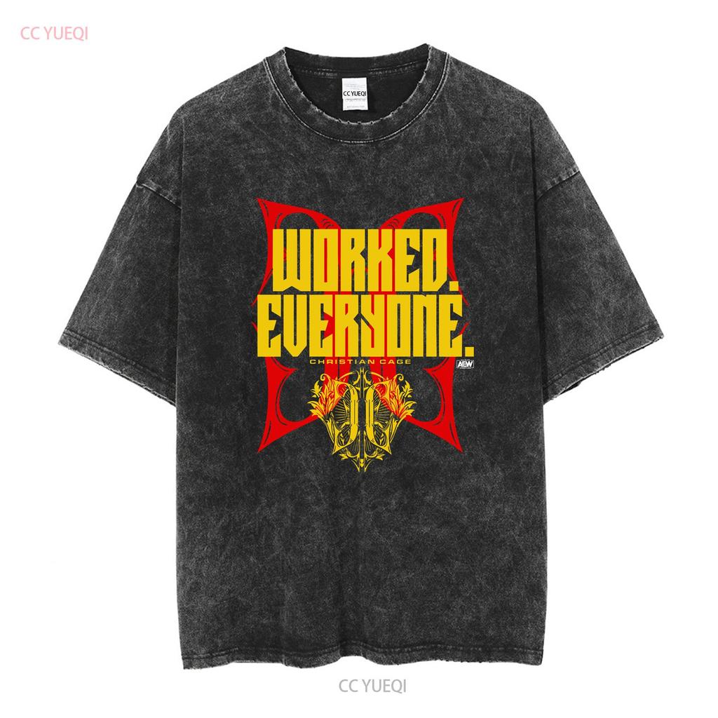 Christian Cage ha ingannato tutti Maglietta Ufficiale AEW Rossa e Gialla manica lunga o corta vintage Lavata uomo Morbida Casual