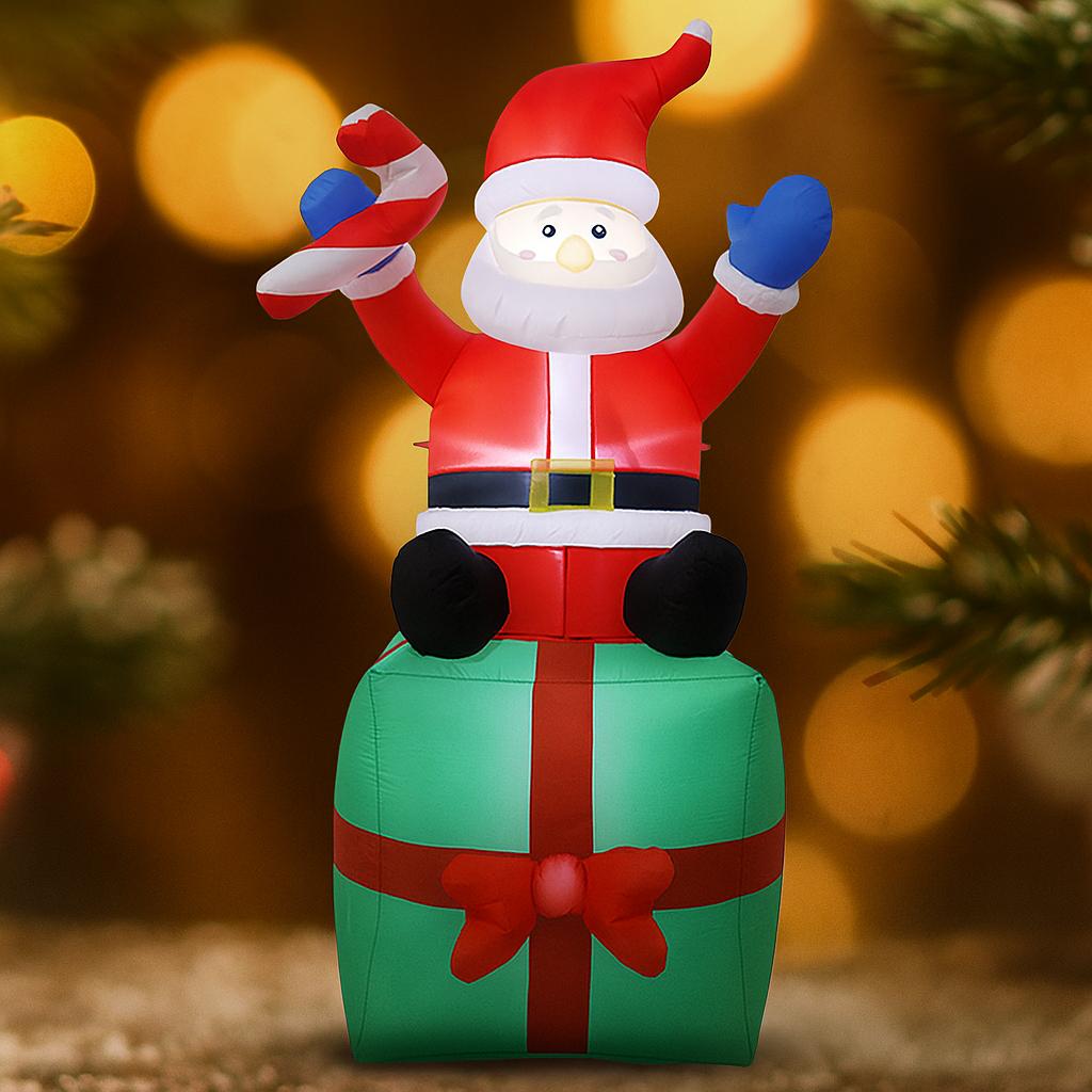 5.91FT Inflatable Toy Santa Claus Gift Box Xmas Decorations for Yard LED Lights Christmas Supplies Home Ornaments Holiday Gift
