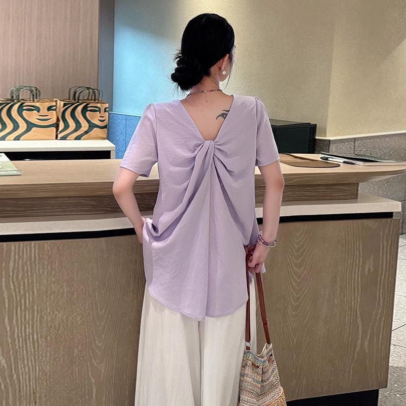 Maternity Summer Set 2026: Short Sleeve Top + Adjustable Buckle Wide-Leg Pants 2XL
