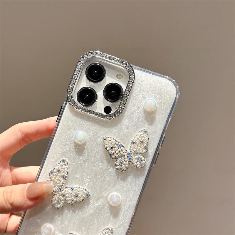 Butterfly PearlGlitter Phone Case for iPhone 17 16 15 14 13 12 11 Pro Max XR XS 7 8 Plus Back Phone Cover Capa