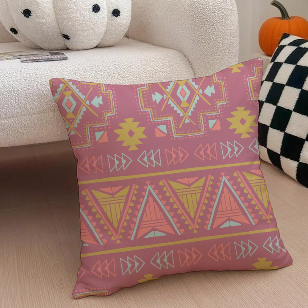 Boho Textile Pattern BBohemian Ethnic Prints Cushion Cover Throw Pillow Cover Hidden Button Durable Polyester Chair Cushion