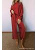 New Fall/Winter Solid-Color Textured Casual Women's Two-Piece Set - Loose-Fitting