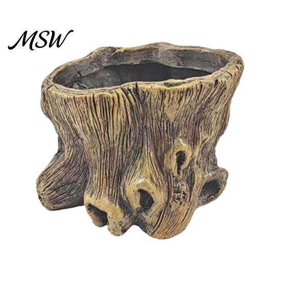 Resin Flower Pots for Indoor Plants Tree Stump Flowerpot Succulents Small Plants, Imitation Wood Grain Planter Artistic Containers Herbs Home