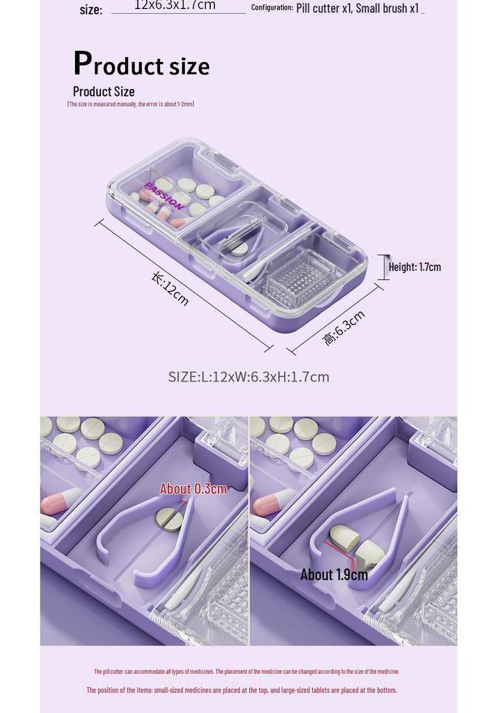 Portable Pill Organizer with Tablet Cutter and Grinder