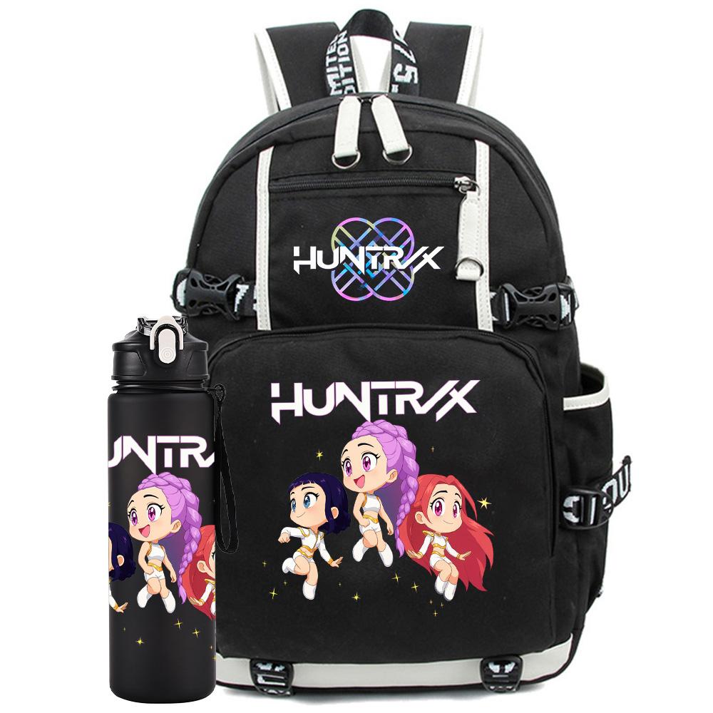 2Pcs/set Anime K-Pop Demon Hunters Printed Backpack with 750Ml Water Bottler for Teenager Student Girl Boy Large Capacity Waterproof Bookbag Gift