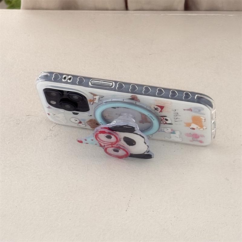 Korean Cute Cartoon Dog Magnetic Stand Phone Case For iPhone 16 Pro 15 14 13 Pro Max Cover for Magsafe Shockproof Kawaii Cases