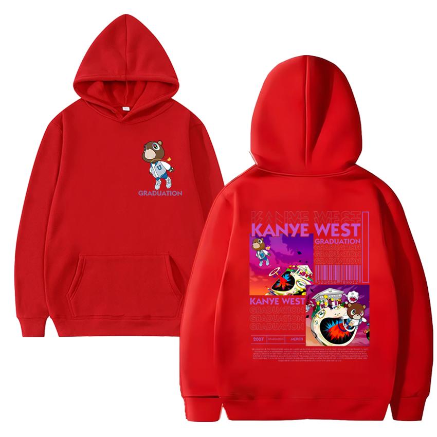 Hot sale Kanye West Graduation Bear Hip Hop print Hoodie 2024 Men Women vintage Casual streetwear Unisex Fleece Long sleeve Tops