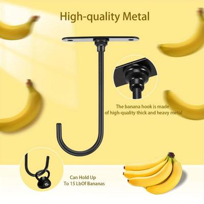 2Pcs Keep Bananas Fresh Banana Holder Hook 360°Rotation Wall Mount Banana Storage Hook Foldable Black Metal Towel Hook