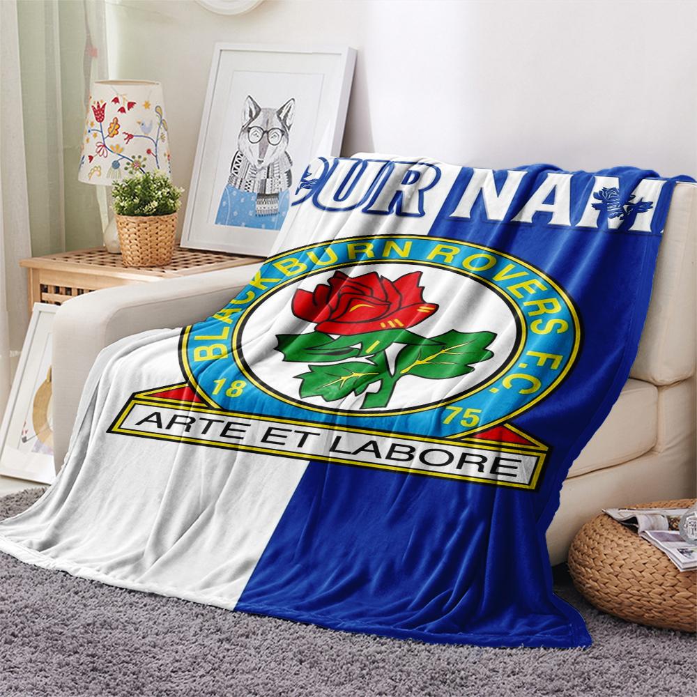 1PC Custom Name Blackburn Rovers Patterned Flannel Blanket Suitable For All Seasons for Home Decor Warmth and Comfort Gifts Holiday Present