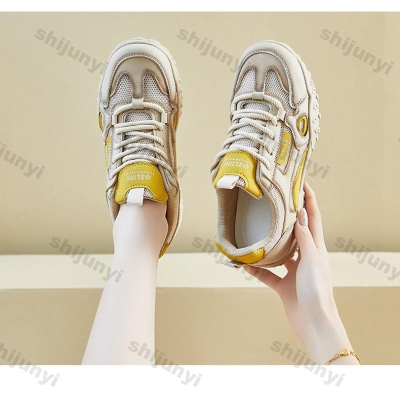 Fashion Women's Platform Sneakers 2025 Spring New Breathable Comfortable Running Shoes Height Increase Fashion Cross Tied Casual Shoes