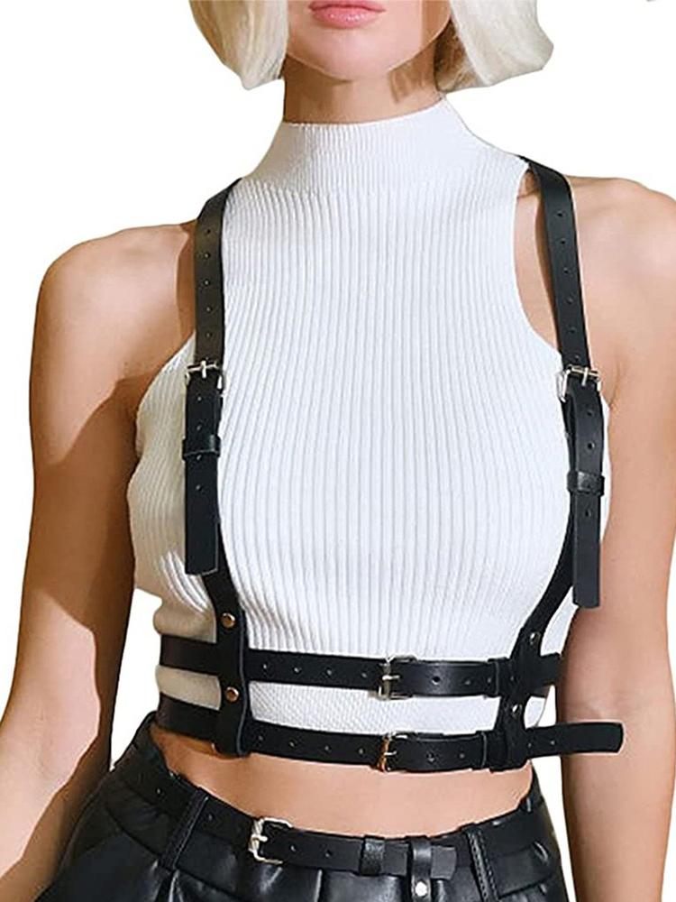 Sexy Harness Belt Leather Lingerie Body Harness Bondage Cage Chest Belt Suspender Goth Fetish Rave Outfit Women Accessorie