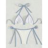 Summer White and Blue Color-block Bow-tie Pure Bikini Set Suitable for Women's Beach Vacation