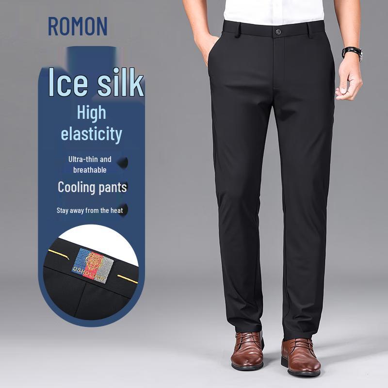 ROMON Men s Ice Silk Elastic Quick-Dry Casual Trousers 33