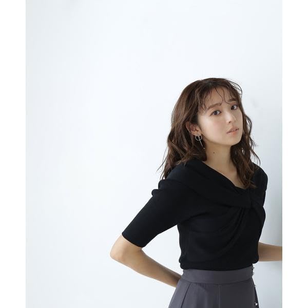 Natural Beauty Basic Cross Ribbon Rib Knit Black Women's Sweater,