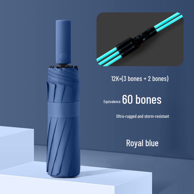 

Большой автоматический зонт с тремя сложениями для мужчин и женщин - складной солнцезащитный козырек двойного назначения с двойным килем Large 60-rib semi-shade королевский синий